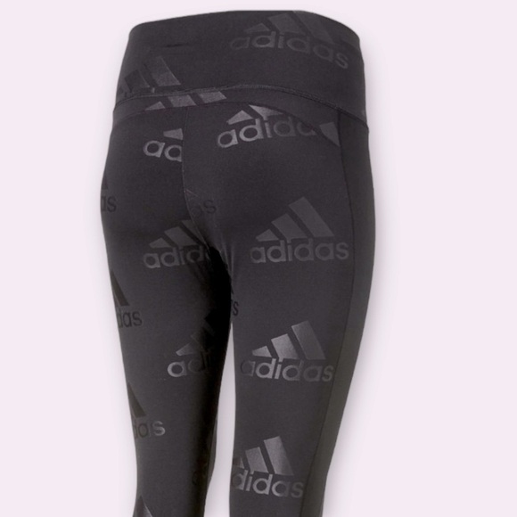 Adidas Women’s Believe This 2.0 Black Signature Printed Leggings Large Dark Goth - Picture 2 of 16